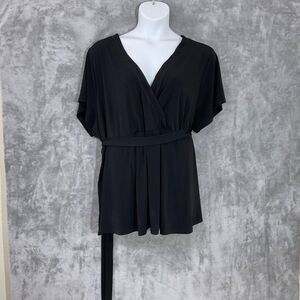 NWT Torrid Plus Size 5 -5X Surplice faux Wrap Top Black short sleeve.
